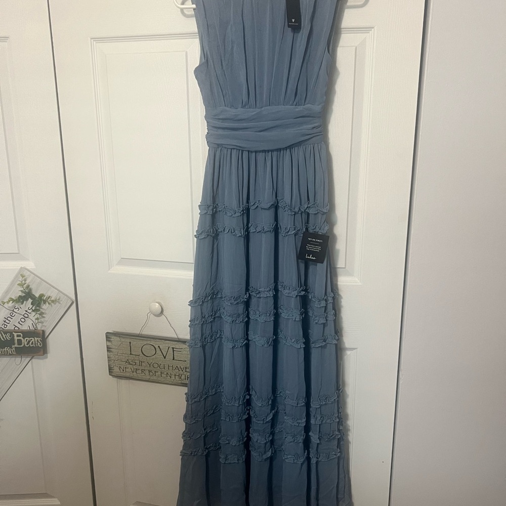 Lulu's Dusty Blue Tiered Maxi Dress - Picture 10 of 11